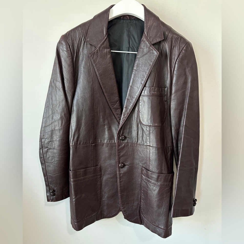 70's Vintage Sport Genuine Leather Blazer Jacket Size - Picture 5 of 15